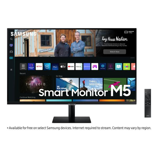 Samsung smart monitor m5 (s32bm500), flat 32``, 1920x1080 (full hd), piattaforma smart tv (amazon video, netflix), airplay, mirroring, office 365, wireless dex, casse integrate, iot hub, wifi, hdmi