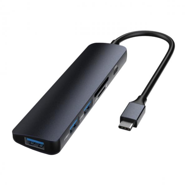 Devia hub 5 in 1 da tipo-c a lettore card usb 3 e carica pd