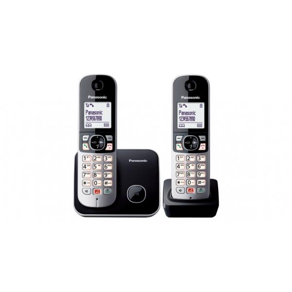 Panasonic kx-tg6852jtb coppia cordless dect display 1.8`` blocco chiamate id vivavoce nero