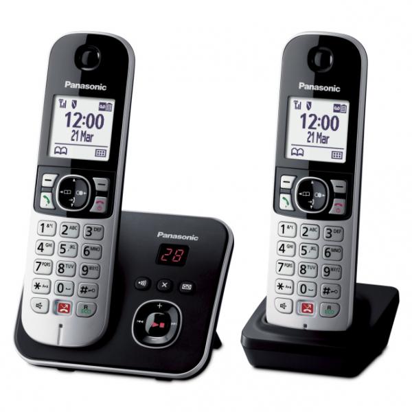 Panasonic kx-tg6862jtb coppia cordless dect display 1.8`` blocco chiamate id vivavoce segreteria nero