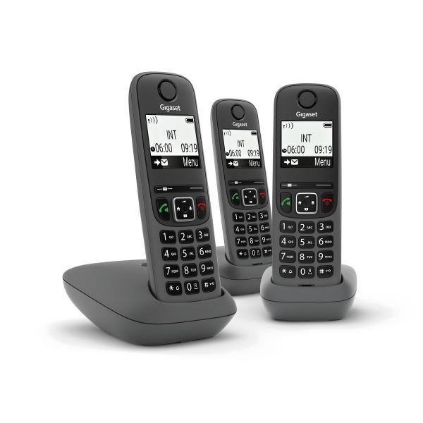 Gigaset as490 trio cordless dect + 2 aggiuntivi black