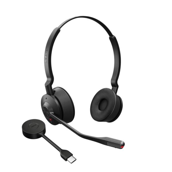 Jabra engage 55 cuffia on-ear stereo con microfono wireless dect 40 hz a 16 khz cancellazione del rumore mems usb-c certificate per google meet e zoom nero