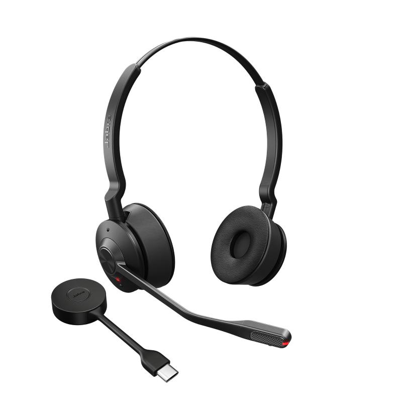 Jabra engage 55 cuffia on-ear stereo con microfono wireless dect 40 hz a 16 khz cancellazione del rumore mems usb-c certificate per google meet e zoom nero