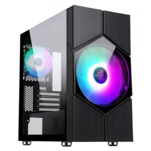 Itek case vortex gaming mini tower matx 20cm e 12cm argb fan 2xusb 3 side panel temp glass