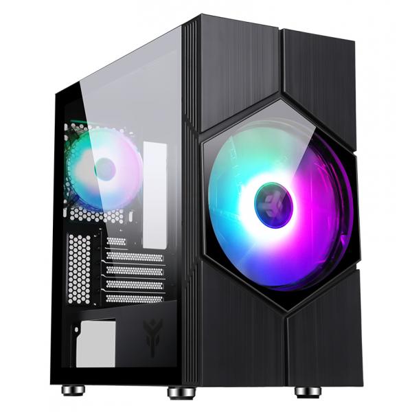 Itek case vortex gaming mini tower matx 20cm e 12cm argb fan 2xusb 3 side panel temp glass