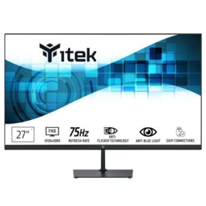 Itek monitor gwf 27`` , piatto, risoluzione fhd 1920x1080, pannello va da 75hz, schermo 16:9, collegamenti hdmi e vga, uscita audio, lbl, sottile, senza cornice
