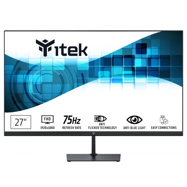 Itek monitor gwf 27`` , piatto, risoluzione fhd 1920x1080, pannello va da 75hz, schermo 16:9, collegamenti hdmi e vga, uscita audio, lbl, sottile, senza cornice