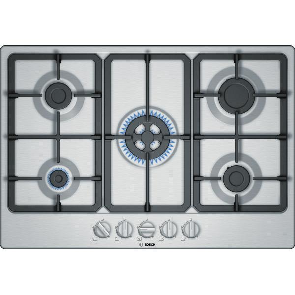 Bosch pgq7b5b90 serie 4 piano cottura a gas 5 zone griglie in ghisa 75 cm acciaio inox