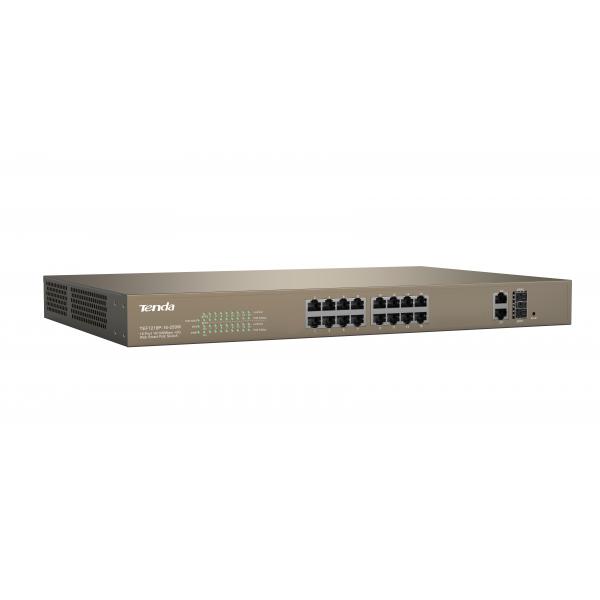 Tenda tef1218p-16-250w switch 16 porte lan 10/100+2p gigabit+2sfp(combo)web smart poe grigio