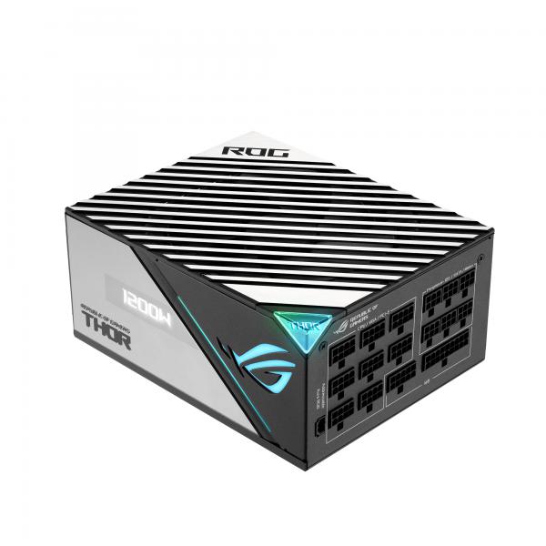 Asus rog thor 1200w platinum ii, alimentatore pc modulare, 80+ platinum, atx12v, dissipatori rog, tecnologia 0db, ventola da 135mm, schermo oled, cavi sleeve, aura sync, 19x15x8.6 cm, bianco-nero
