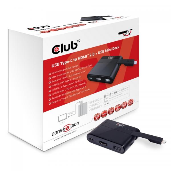 Club3d docking station mini mini usb 3.0 type c usb type c 3.0 to hdmi 2.0 + usb type a 2.0 + usb type c charging
