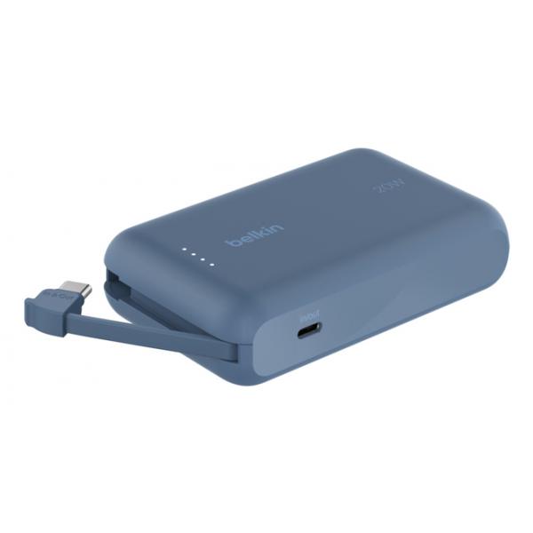Belkin BoostCharge - Power bank - con cavo integrato - 10000 mAh - 20 Watt - 3 A - Ricarica rapida - 2 punti di connessione in uscita (USB-C a 24 pin)