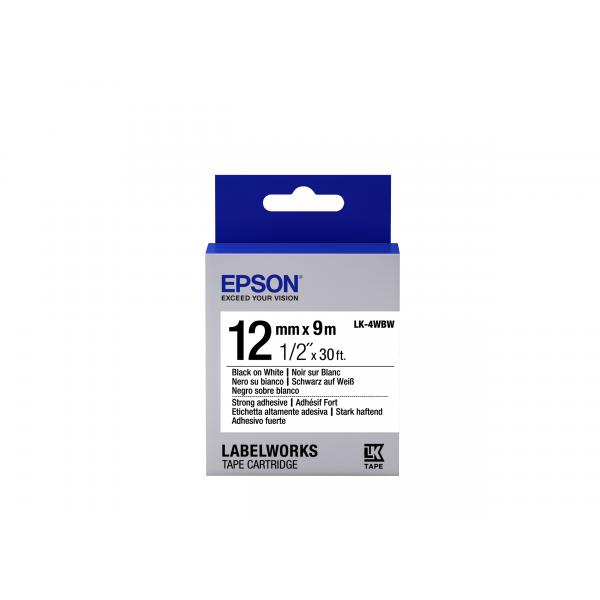 Epson LabelWorks LK-4WBW - Adesivo forte - Nero su bianco - Rotolo (1,2 cm x 9 m)