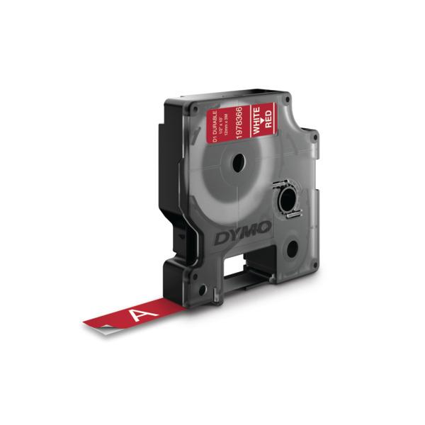 Dymo D1 - Autoadesivo - Bianco su Rosso - Rotolo (1,2 cm x 3 m)