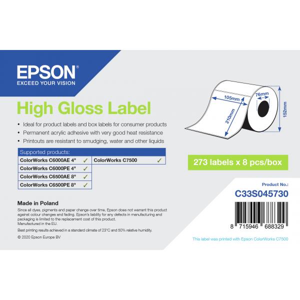 Epson High Gloss - Adesivo acrilico permanente - 105 x 210 mm 273 Etichetta(e) (1 Rotolo(i)