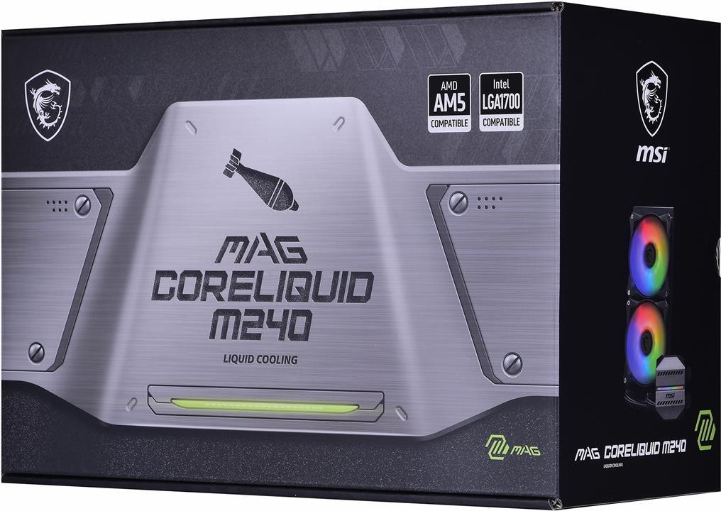 MSI MAG CORELIQUID M240 - Prozessor-Flüssigkeitskühlsystem - Kühlergröße: 240 mm - (für: LGA1156, LGA1155, LGA2011, LGA1150, LGA2011-3, LGA1151, AM4, LGA2066, LGA1200, LGA1700, AM5) - Kupfer - 120 mm (306-7ZW4R14-813)