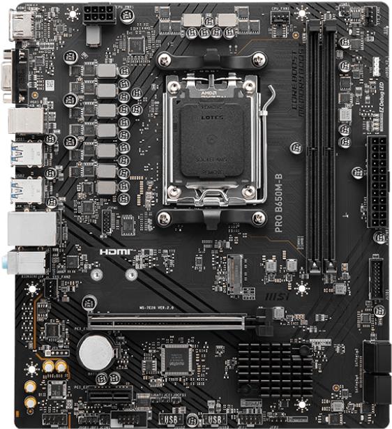 MSI PRO B650M-B - Motherboard - micro ATX - Socket AM5 - AMD B650 Chipsatz - USB 3,2 Gen 1 - 2,5 Gigabit LAN - Onboard-Grafik (CPU erforderlich) - HD Audio (8-Kanal) (7E28-005R)