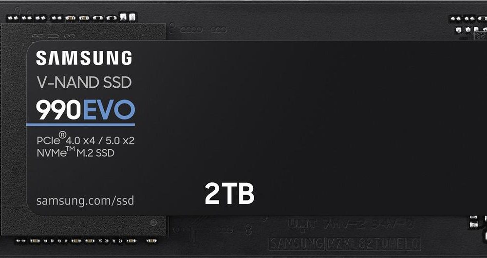 Samsung 990 EVO MZ-V9E2T0BW - SSD - verschlüsselt - 2TB - intern - M.2 2280 - PCIe 5,0 x2 (NVMe) - 256-Bit-AES - TCG Opal Encryption 2,0 (MZ-V9E2T0BW)