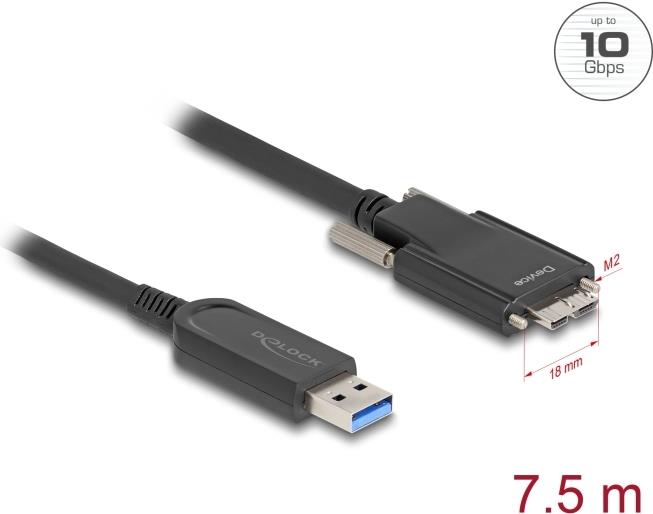 Delock - USB-Kabel - USB Typ A (M) zu Micro-USB Typ B (M) schraubbar - USB 2,0 - 900 mA - 7,5m - Schwarz (83212)