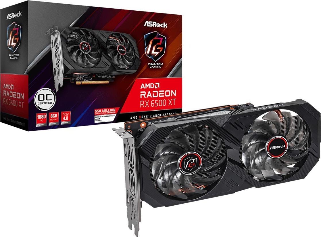 ASRock Phantom Gaming Radeon RX 6500 XT 8GB OC - Grafikkarten - Radeon RX 6500 XT - 8GB GDDR6 - PCIe 4,0 x8 - HDMI, DisplayPort (90-GA3VZZ-00UANF)