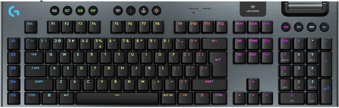 Logitech G G915 X - Tastatur - LIGHTSPEED - Hintergrundbeleuchtung - kabellos - Bluetooth 5,0, 2,4 GHz, USB - QWERTY - US International - Tastenschalter: GL Tactile - Schwarz (920-012676)