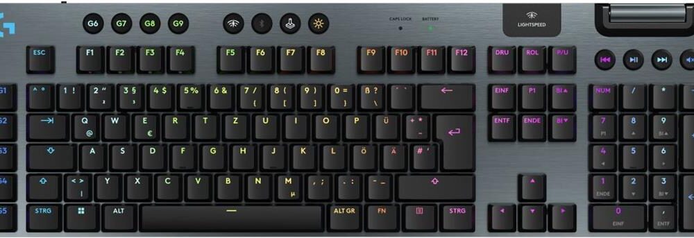 Logitech G G915 X - Tastatur - LIGHTSPEED - Hintergrundbeleuchtung - kabellos - Bluetooth 5,0, 2,4 GHz, USB - QWERTZ - Deutsch - Tastenschalter: GL Tactile - Schwarz (920-012671)