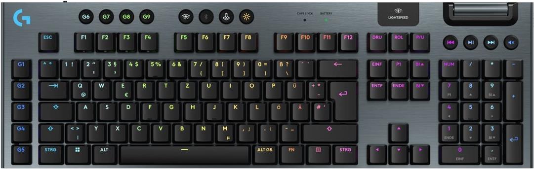 Logitech G G915 X - Tastatur - LIGHTSPEED - Hintergrundbeleuchtung - kabellos - Bluetooth 5,0, 2,4 GHz, USB - QWERTZ - Deutsch - Tastenschalter: GL Tactile - Schwarz (920-012671)