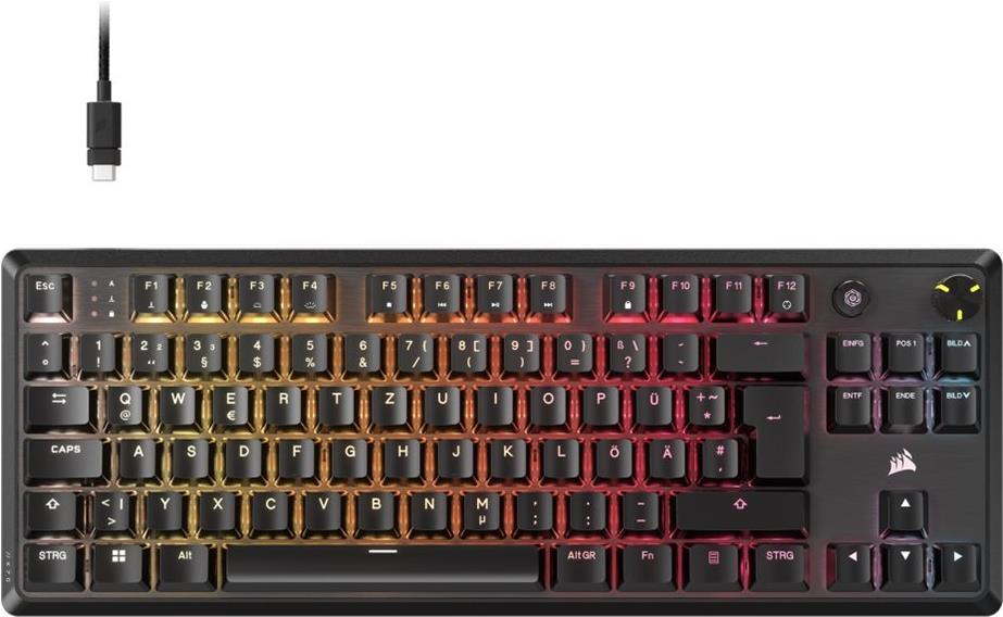 CORSAIR K70 CORE TKL RGB - Tastatur - TKL - hintergrundbeleuchtet - USB - QWERTZ - Deutsch - Tastenschalter: CORSAIR MLX Red v2 - Schwarz (CH-911911E-DE)