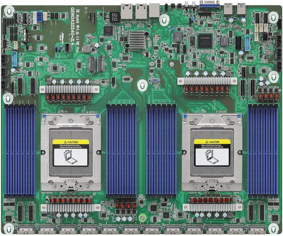 ASRock Industrial GENOA2D24G-2L+ - Motherboard - LGA6096 Socket - 2 Unterstützte CPUs - USB 3,2 Gen 1 - 2 x Gigabit LAN - Onboard-Grafik (CPU erforderlich) (GENOA2D24G-2L+)