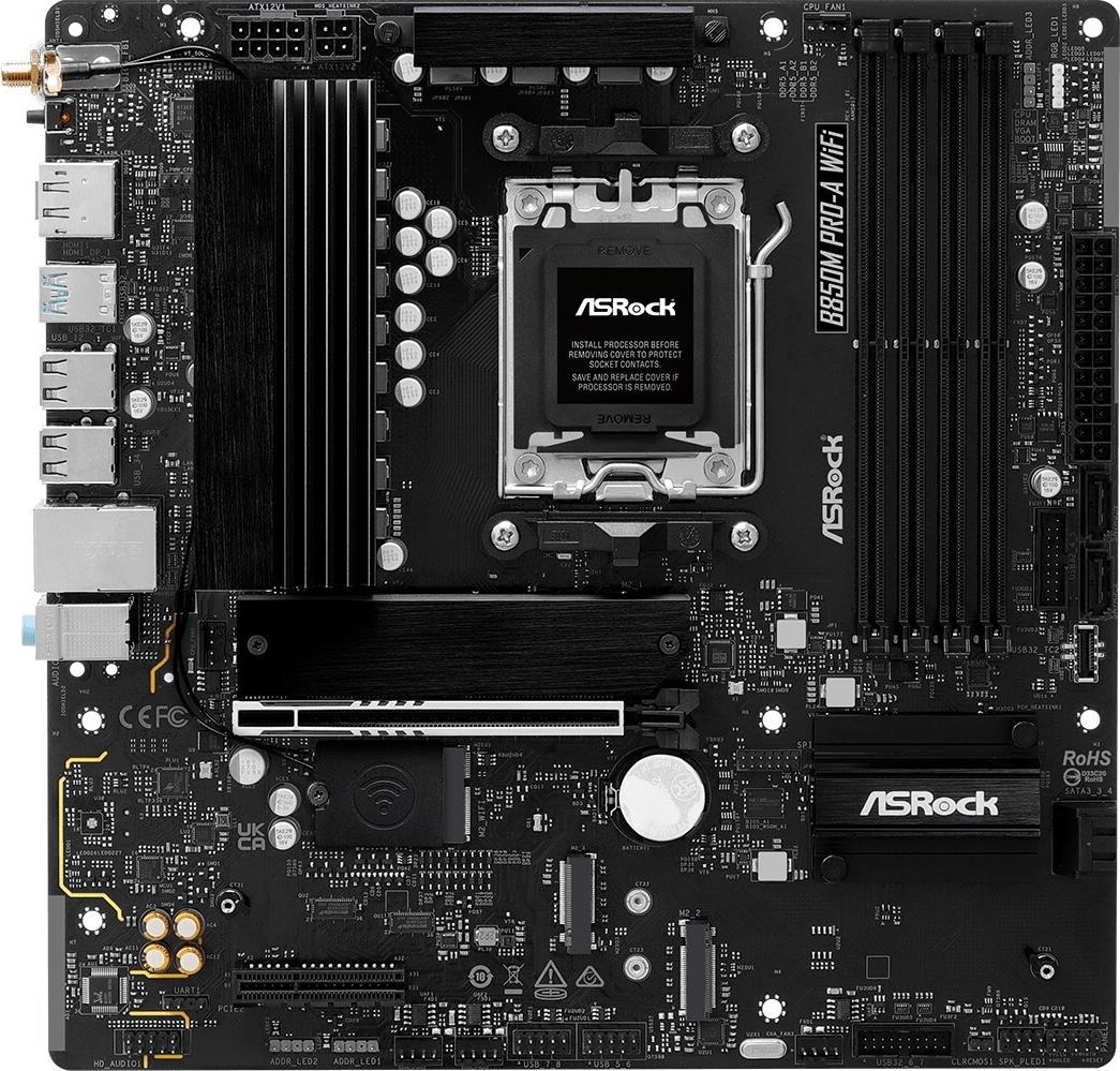 ASRock B850M Pro-A WiFi AM5 mATX HDMI/DP DDR5 - AMD Sockel AM5 (Ryzen Zen4) - Micro/Mini/Flex-ATX (90-MXBR9-A0UAYZ)
