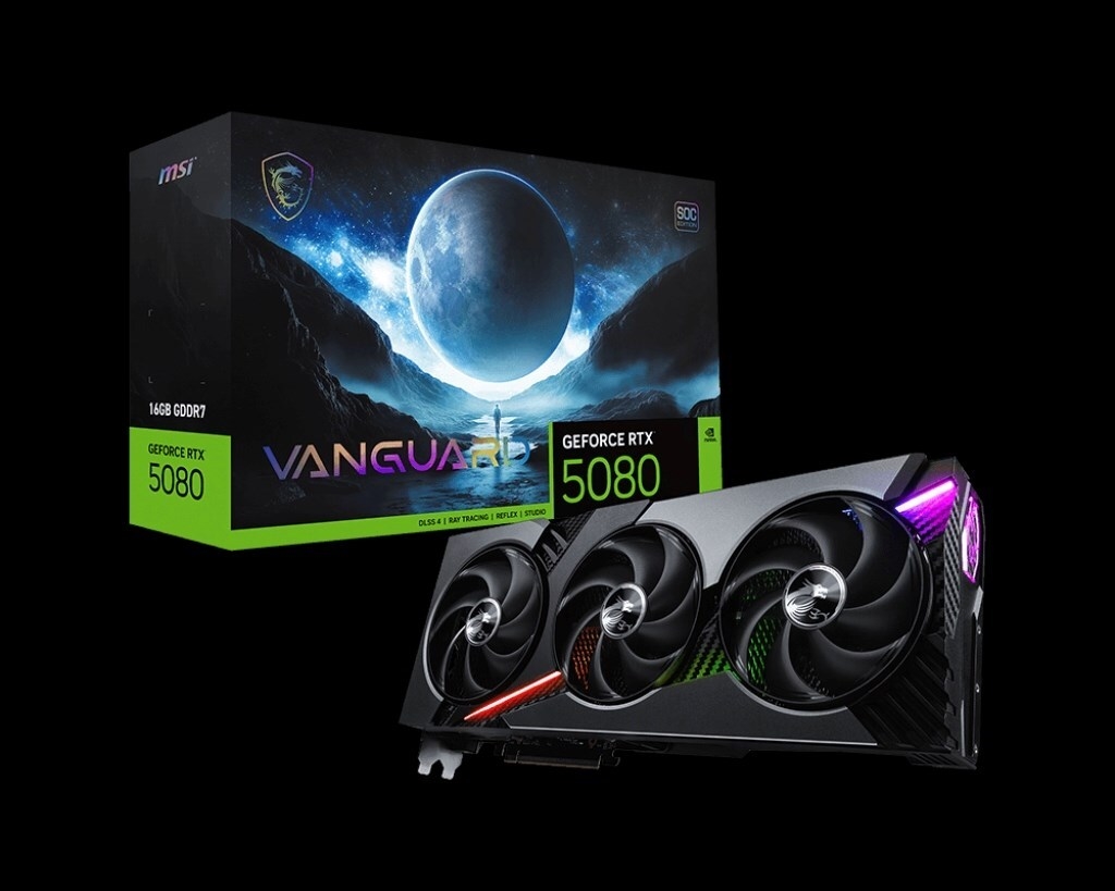 MSI VGA NVIDIA GeForce RTX 5080 16G VANGUARD SOC, RTX 5080, 16GB GDDR7, 3xDP, 1xHDMI (V531-039R)