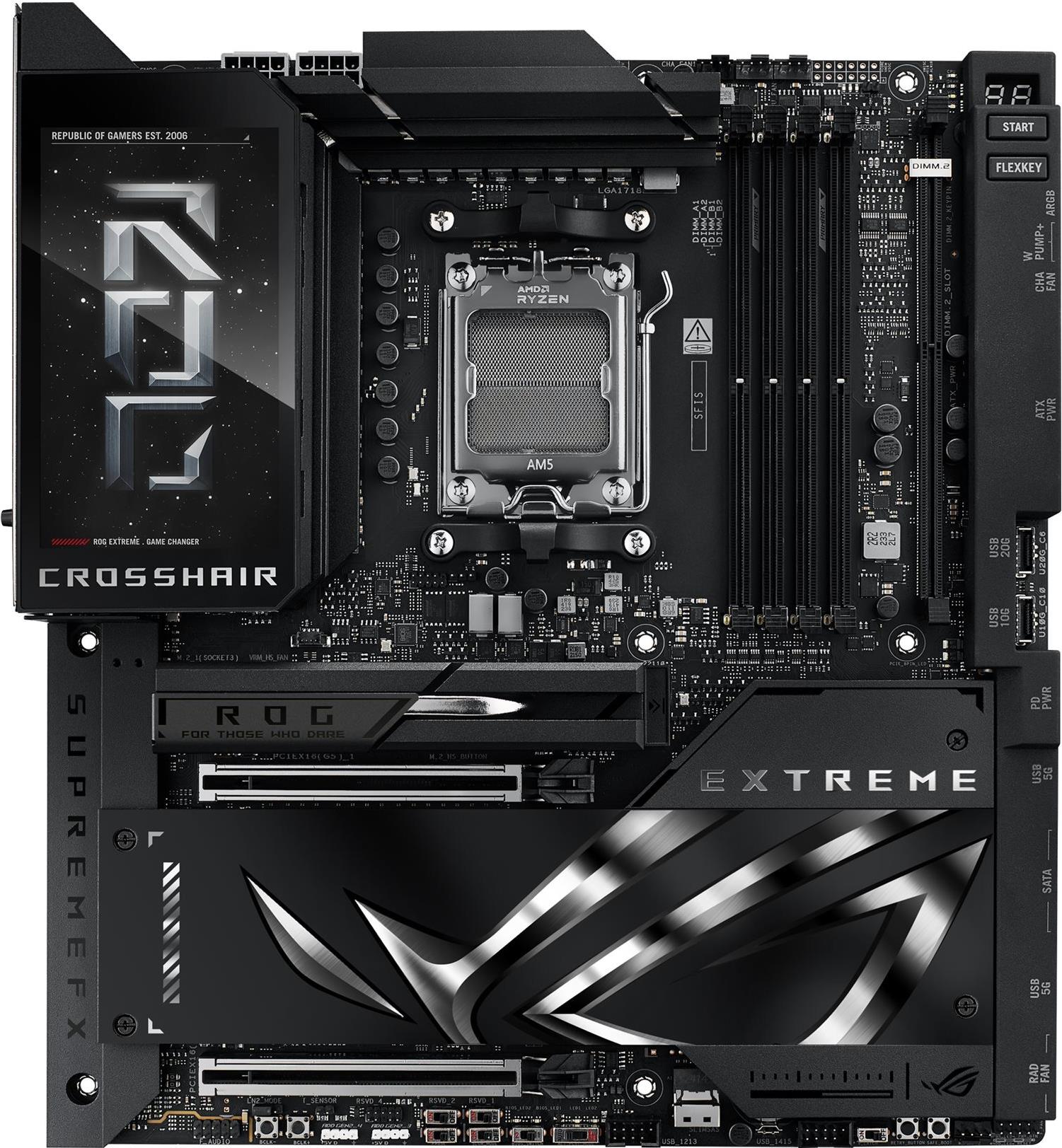 ASUS ROG CROSSHAIR X870E EXTREME - Motherboard - ATX - Socket AM5 - AMD X870E Chipsatz - USB4, USB-C 3.2 Gen2, USB 3.2 Gen 2, USB-C 3.2 Gen 2x2, USB 3.2 Gen 1 - Wi-Fi 7, Bluetooth, 5 Gigabit Ethernet, 10 Gigabit LAN - Onboard-Grafik (CPU erforderlich) (90MB1LB0-M0EAY0)