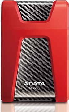 ADATA DashDrive Durable HD650 - Festplatte - 2TB - extern (tragbar) - 2.5" (6,4 cm) - USB 3,1 - 256-Bit-AES - Rot (AHD650-2TU31-CRD)