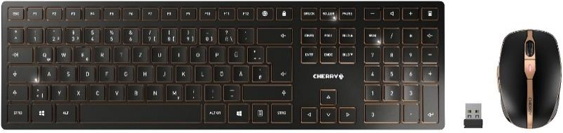 CHERRY DW 9000 SLIM - Tastatur-und-Maus-Set - kabellos - 2,4 GHz, Bluetooth 4,0 - Englisch (USA) mit EURO-Symbol - Schwarz, Bronze (JD-9000EU-2)