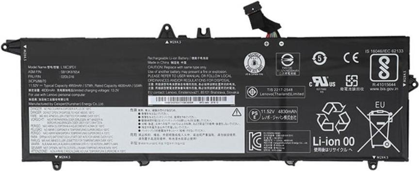 Lenovo Simplo - Laptop-Batterie - Lithium-Ionen - 3 Zellen - 4950 mAh - 57 Wh - FRU - für ThinkPad T14s Gen 1 20T0, 20T1, T490s 20NX, 20NY (02DL014)