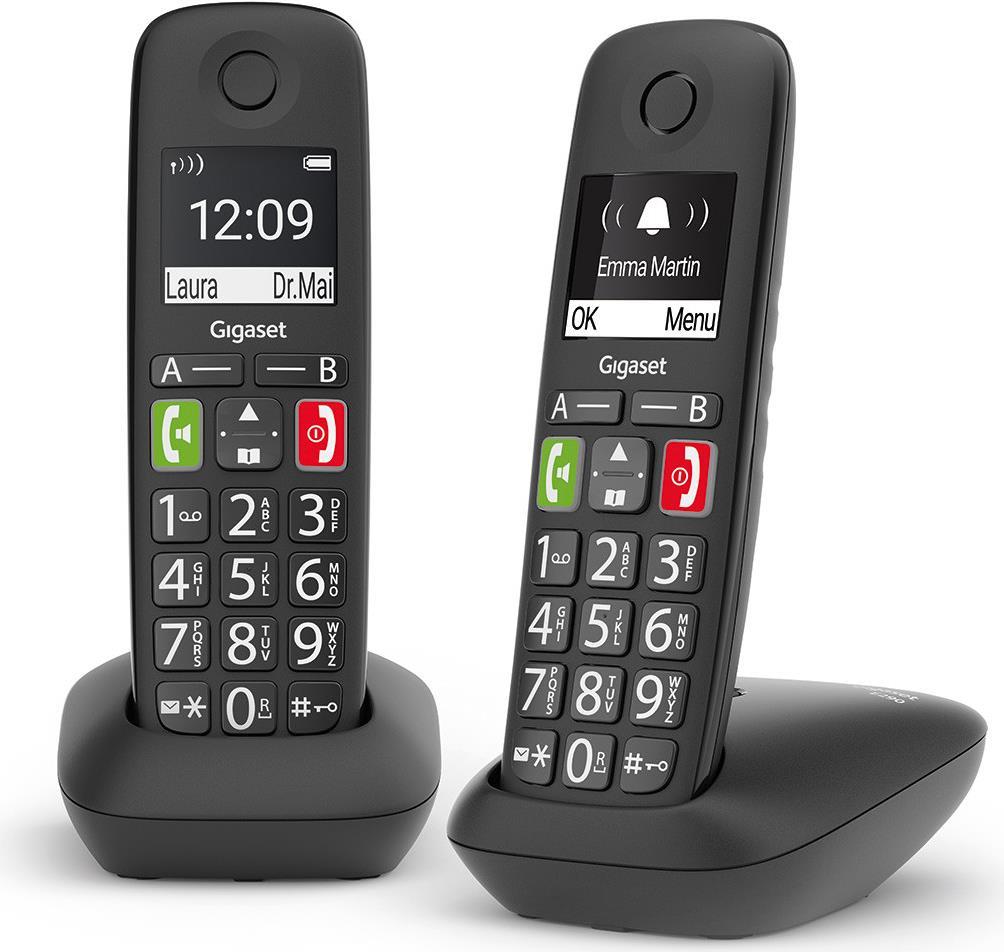 Gigaset E290 Duo - Schnurlostelefon mit Rufnummernanzeige - ECO DECTGAP - Schwarz + zusätzliches Handset (L36852-H2901-B101)