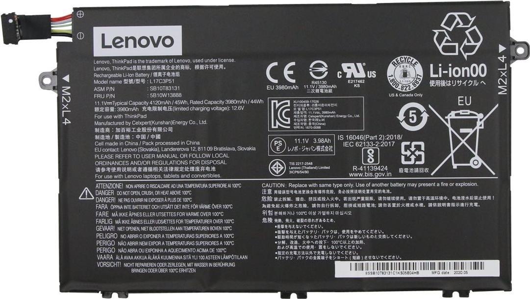 Lenovo Celxpert - Laptop-Batterie - Lithium-Ionen - 3 Zellen - 4120 mAh - 45 Wh - FRU - für E41-55, ThinkPad E14, E15, E480, E490, E495, E590, E595 (5B10W13888)