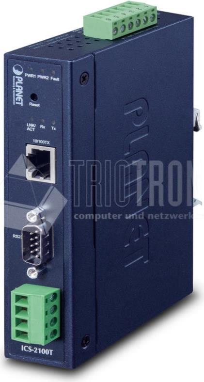 PLANET IP30 Industrial 1-Port - 32 x 87,8 x 135 mm - 392 g - -40 - 75 °C - -40 - 85 °C - 5 - 95% - 5 - 95% (ICS-2100T)