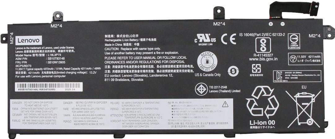 Lenovo LG Chem L18L3P73 - Laptop-Batterie - Lithium-Ionen - 3 Zellen - 4372 mAh - 51 Wh - FRU - für ThinkPad L13 Yoga Gen 3, P14s Gen 1, P14s Gen 2, T14 Gen 1, T14 Gen 2 (5B10W51826)