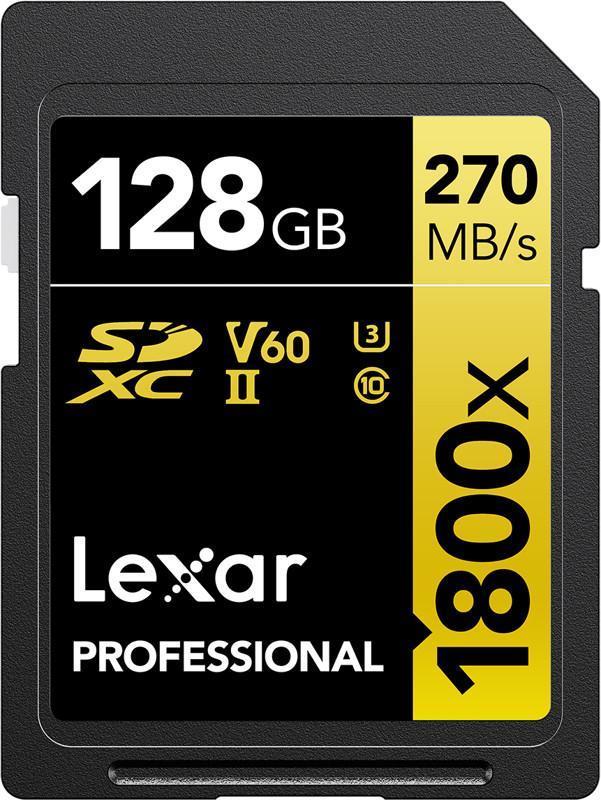 Lexar Professional GOLD Series - Flash-Speicherkarte - 128GB - Video Class V60 / UHS-II U3 / Class10 - 1800x - SDXC UHS-II (LSD1800128G-BNNNG)