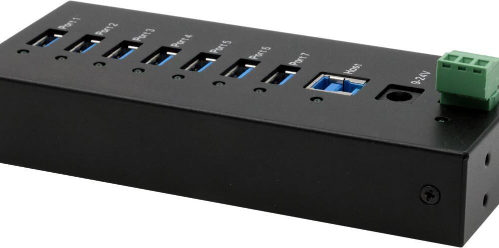 EXSYS GmbH 7-Port USB 3.2 Gen 1 Metall HUB, DIN-Rail, 15KV ESD Schutz (Tiveco) (EX-11247HMS)