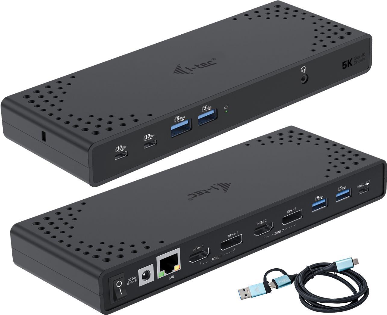 i-tec USB 3.0 / USB-C / Thunderbolt 3 Dual Display Docking Station Gen2 + Power Delivery 100W - Kabelgebunden - USB 3.2 Gen 1 (3.1 Gen 1) Type-C - 100 W - 10,100,1000 Mbit/s - Schwarz - 10 Gbit/s (CADUA4KDOCKPDL2)
