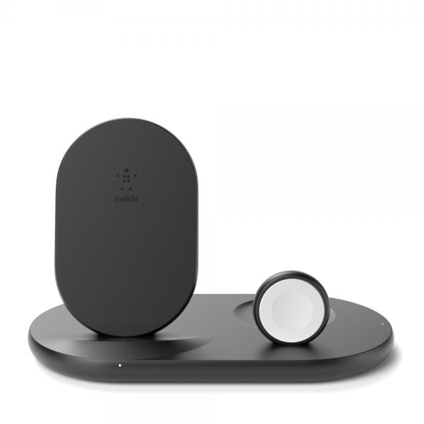 Belkin WIZ001MYBK Caricabatterie per dispositivi mobili Smartphone, Orologio intelligente Nero AC Carica wireless Interno (^3IN1 WIRELES PAD/STAND/APLWATCH BLK)