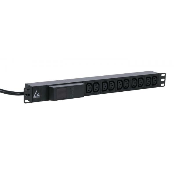 Lanview LVR261877 unità di distribuzione dell'energia [PDU] 10 presa[e] AC 1U Nero (19'' rack mount power strip, - 1U, 16A with 10 x C13 socket, - AMP meter and 3m cable with Commando plug - Warranty: 60M)