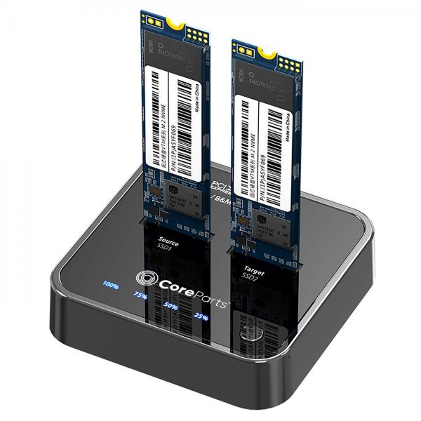 CoreParts MS-CLONER-NVME docking station per unità di archiviazione USB 3.2 Gen 2 [3.1 Gen 2] Type-C Nero (USB3.2 Type C [10Gpbs] M.2 - NVMe SSD cloner Docking - Station for M.2 NVMe to M.2 NVMe with Clone Function - Warranty: 24M)