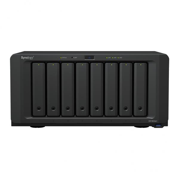 Synology DiskStation DS1823xs+ NAS Tower Ryzen Embedded V1780B 8 GB DDR4 96 TB HDD DiskStation Manager Nero (Synology DS1823xs+ 96TB [Synology HAT53] 8 bay desktop NAS - AMD Ryzen V1780B; 8GB DDR4 SO-DIMM [expandable 32GB]; 2 x 1GbE and 1 x 10GbE; 2 x M.2 2280 NVMe slots; Powerful Performance : Over 3100/2600 MB/s sequential read/write throughput and over 173100/80800 random read/write IOPs [5Years warranty])