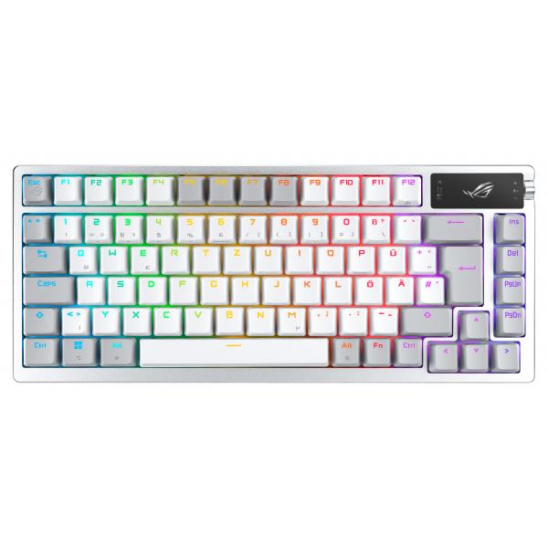 ASUS ROG Azoth tastiera Gaming USB + RF Wireless + Bluetooth Bianco (Asus ROG AZOTH Compact 75% Mechanical RGB Gaming Keyboard, Wireless/Btooth/USB, Hot-Swap ROG NX Snow Switches, OLED Display, Control Knob, Mac Support) - Versione UK