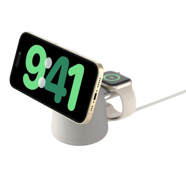 Belkin WIZ020MYH36 Cuffie, Smartphone, Orologio intelligente Sabbia USB Carica wireless Ricarica rapida Interno (PRO 2IN1MAGSAFE 15WCHARGINGSTANDSAND)