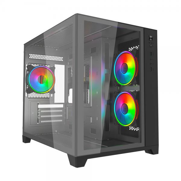VIDA Akira V2 Nero (Vida Akira V2 Black ARGB Gaming Case w/ Glass Front & Side, Micro ATX, 3x ARGB PWM Fans, 6-Port ARGB Fan Hub & Remote Control)