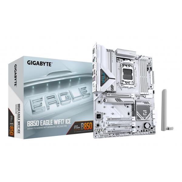 GIGABYTE B850 EAGLE WIFI7 ICE Scheda madre - CPU AMD Ryzen serie 9000, VRM digitale a 8+2+2 fasi, fino a 8200 MHz DDR5 [O.C.], 1x M.2 PCIe 5.0 + 2x M.2 PCIe 4.0, Wi-Fi 7, LAN 2.5 GbE, USB 3.2 Gen 2 (MB GBT AMD AM5 B850 EAGLE WF7 ICE)